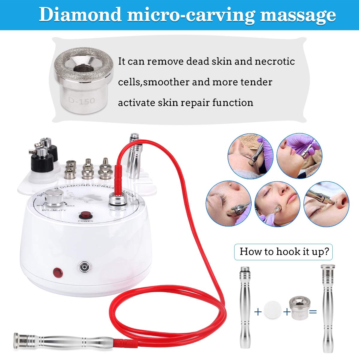 Microdermabrasion Machine, Beauty Star 3 in 1 Portable Diamond Microdermabrasion Dermabrasion Machine Facial Care Salon Equipment w/Vacuum & Spray including Cotton Filters and 2 Plastic Oil Filte - Image 2